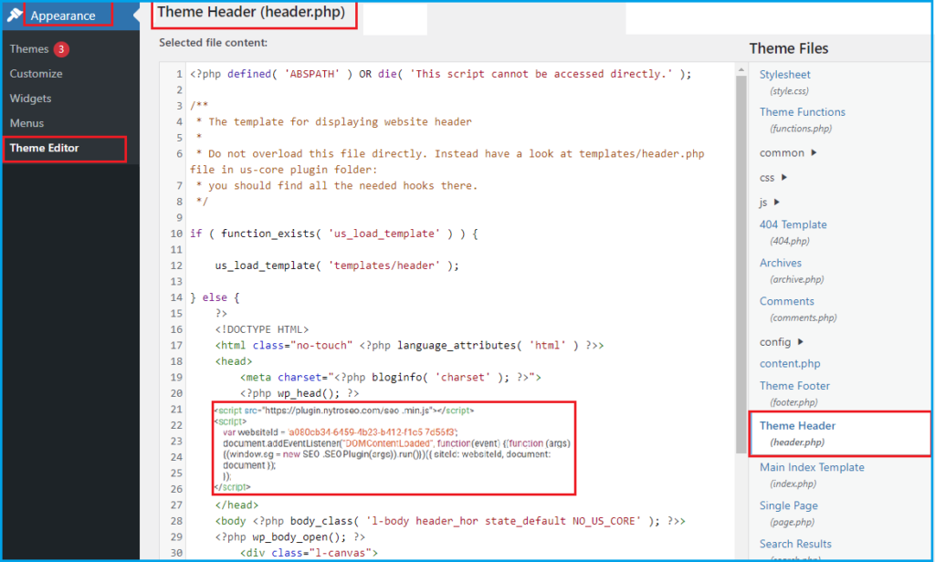 NytroSEO JS (Script) Snippet Installation in webpage header code. SEO ...