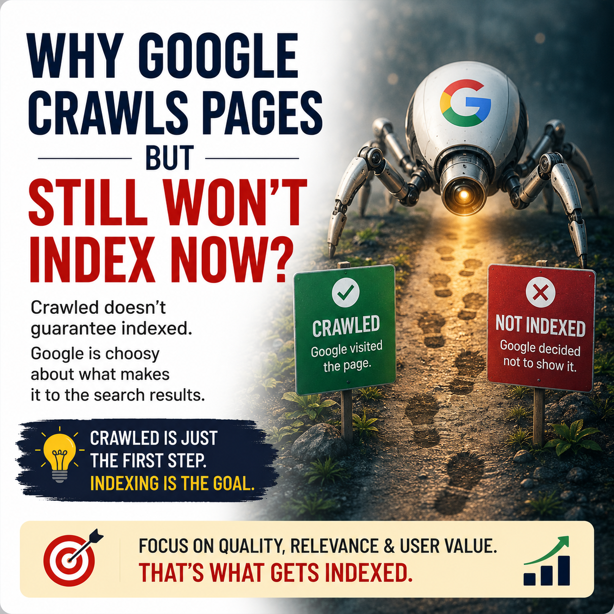 Crawled but not indexed: fixes for important URLs.
