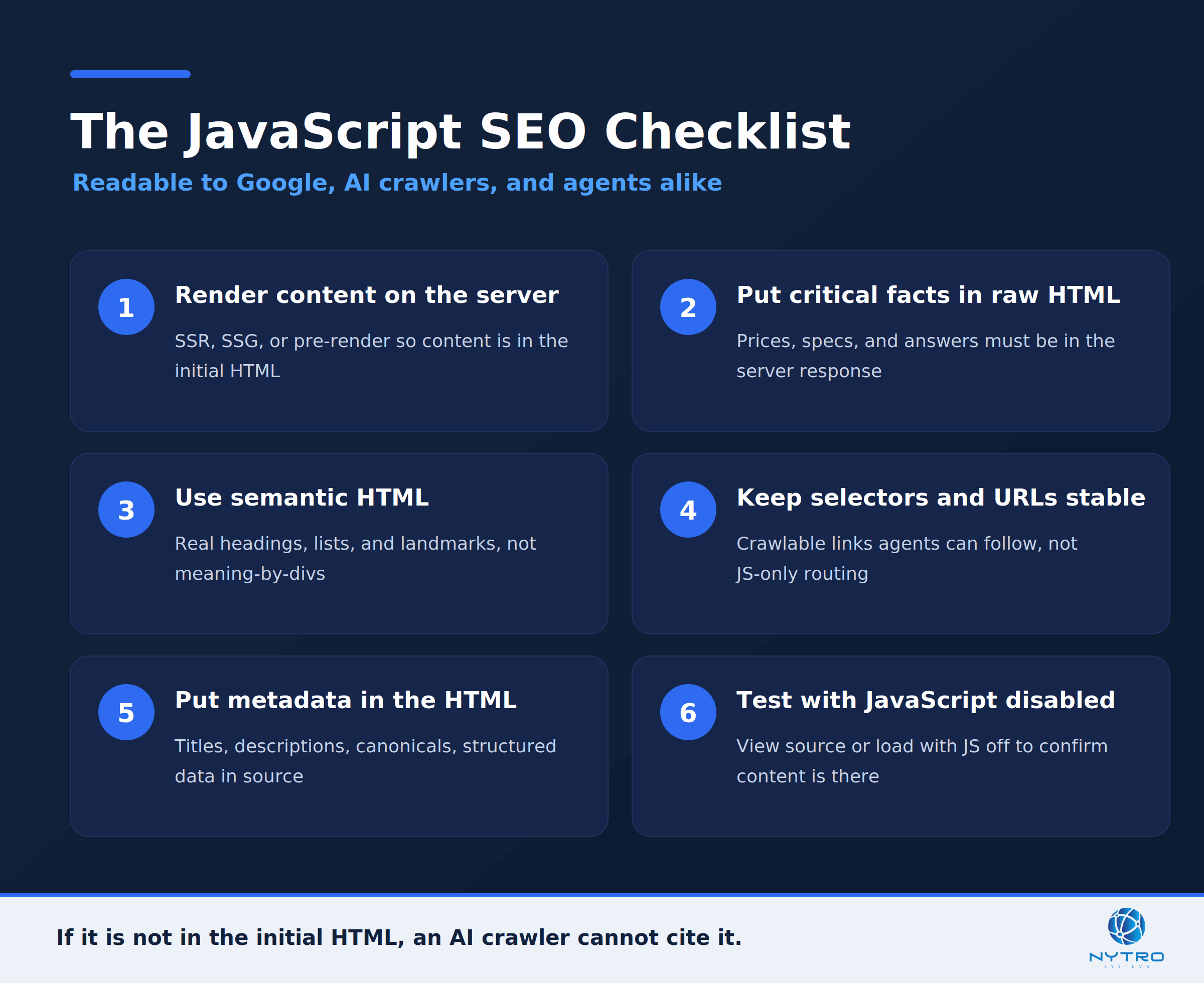 The JavaScript SEO checklist for AI agents and search, in six steps
