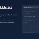 A browser showing a plain-text llms.txt file at a website root beside a panel listing which systems read it and which ignore it